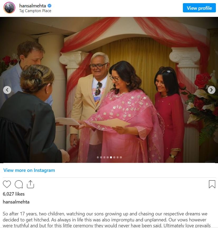 hansal Mehta marriage post 