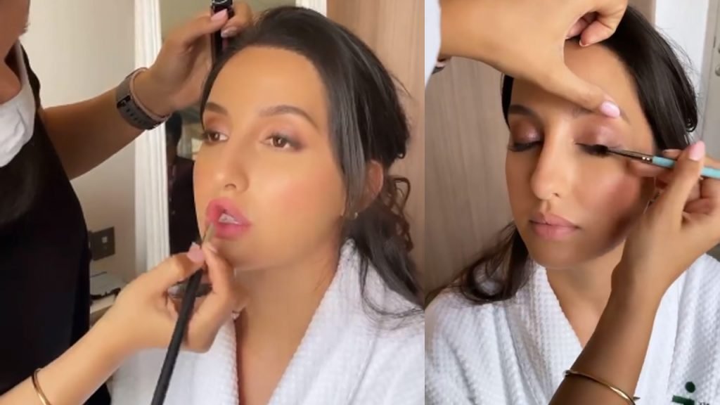 Nora fatehi doing makeup on film set