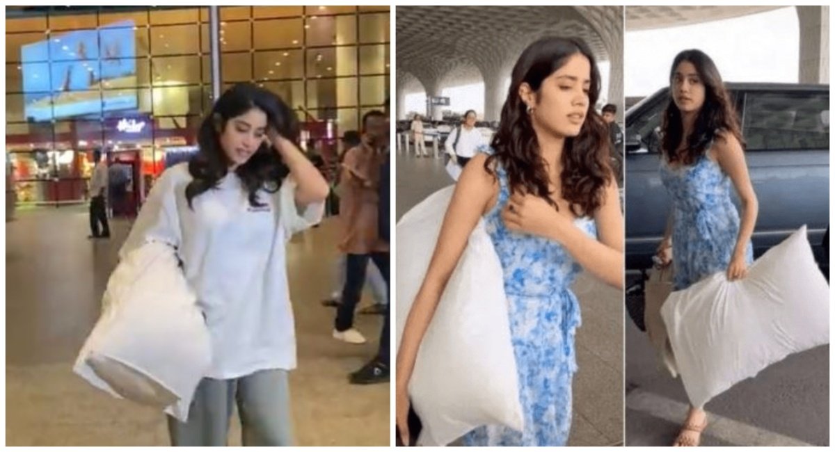 Janhvi Kapoor with Pillow at Airport